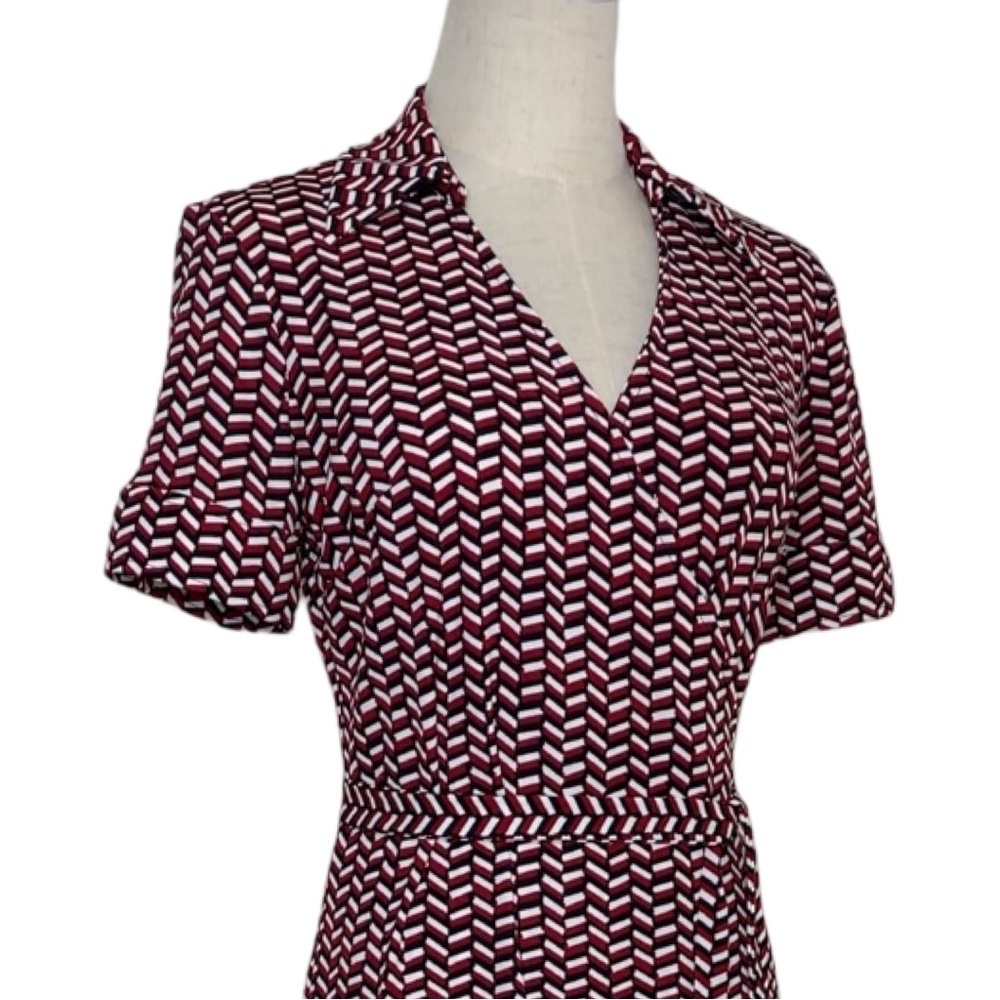 LOFT Geometric Print Above the Knee-Length Wrap Dress Red Black White Size 4 - Picture 4 of 16